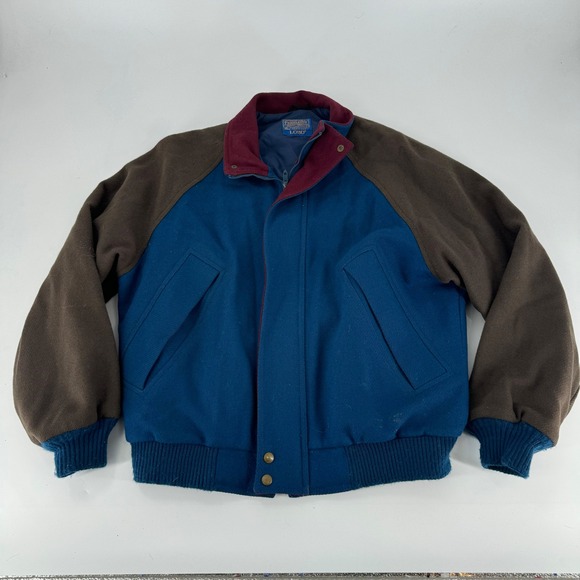 Pendleton Other - Pendleton Lobo Wool Bomber Jacket Men Blue Brown Maroon VTG M 1980's Rare